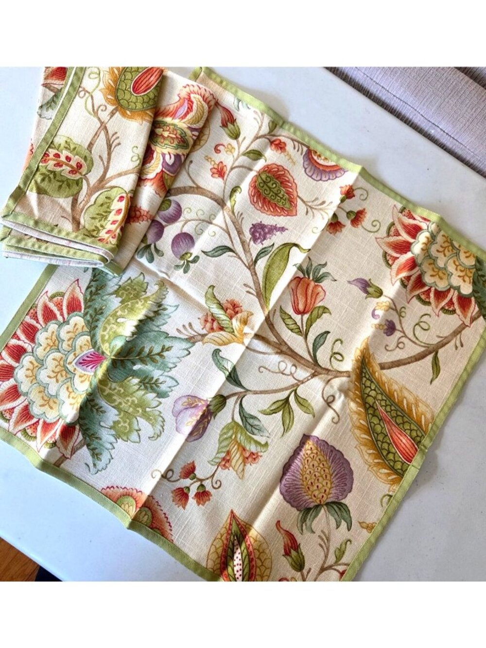 2 Ballard Designs Floral Linen Cloth Napkins Set  Heavyweight 20" Sq Multicolor
